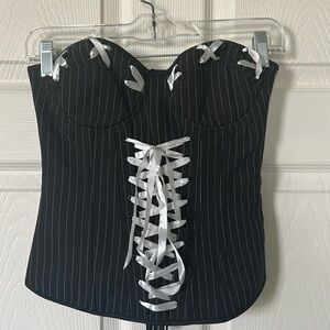 Hearts Rob Black and Silver Lace Up Corset Size S